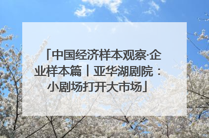 中国经济样本观察·企业样本篇︱亚华湖剧院：小剧场打开大市场